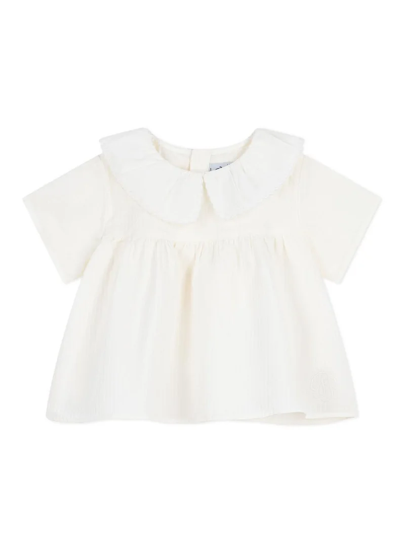 بيتي باتو Babies' short-sleeved blouse in plain cotton poplin.